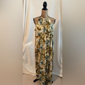 Tropical Leaf Print Maxi Dress with Halter Top